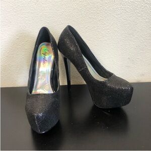 Paprika Black Shiny Sequins High Heels